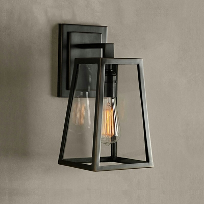 Black Sconce Lamp Decorative 1 Head Trapezoid Shape Wall Mount Light Fixture for Hallway Kitchen