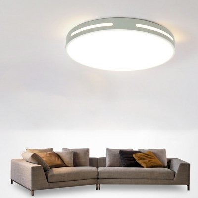 Contemporary Metal Ceiling Light White Drum Acrylic Shade RGB LED Light Ceiling Mount Flush