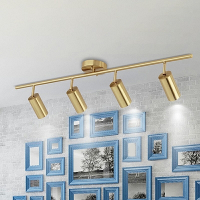 Cylindrical LED Track Spotlight Nordic Style Metal Living Room Rotatable Semi Flush Light in Gold
