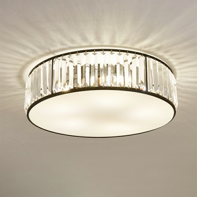Drum LED Ceiling Light Modern Crystal Flush Light with Arcylic Shade Bedroom