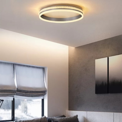 Gray-Blue Modernist LED Flush Mount Lighting Circular Ceiling Lamp with Metallic Shade for Living Room