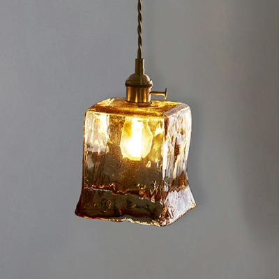Industrial Style Cuboid Shaped Pendant Light Glass 1 Light Hanging Lamp for Bedroom