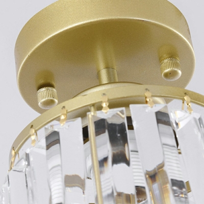 Industrial Style Cylinder Shaped Semi Flush Mount Light Crystal 1 Light Ceiling Light