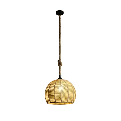 Industrial Style Dome Shade Pendant Light Natural Rope 1 Light Hanging Lamp for Bar