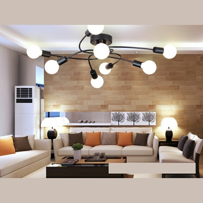 Industrial Style Sputnik Semi Flush Mount Light Metal 8 Light Ceiling Light for Living Room