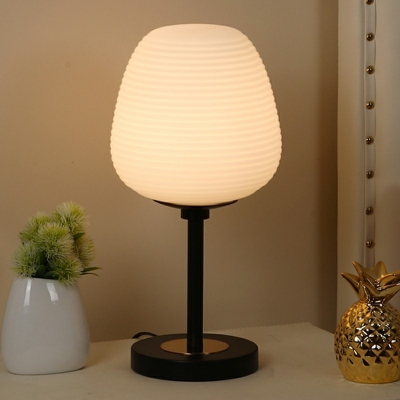 Mid Century Bell Table Lamp Hand Blown Matte Glass 1-Light Bedroom Night Stand Light with Circle Base