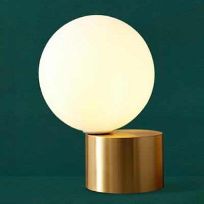 Mini Globe Bedside Nightstand Light White Glass 1-Bulb Postmodern Table Lamp in Gold