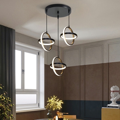 Modern Simple Style Hanging Light White Light LED Rings Pendant Light in Black for Bar Living Room
