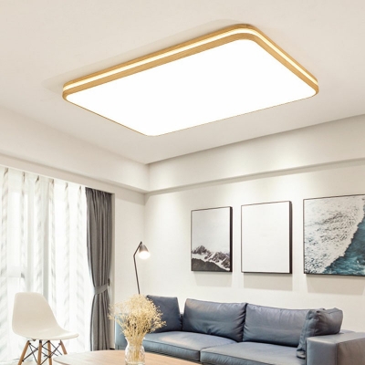 Modern Style Rectangle Shaped Flush Mount Light Wood 1 Light Ceiling Light for Living Room