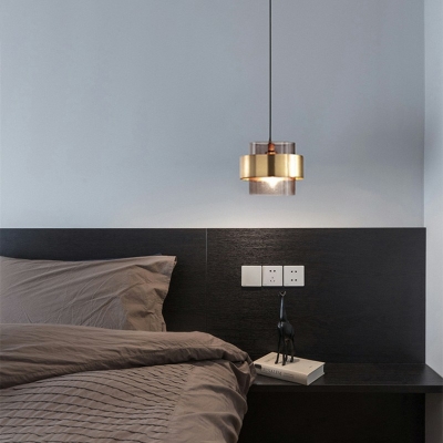 Nordic Style LED Hanging Light Modern and Simple Glass Cylinder Pendant Light for Bedside