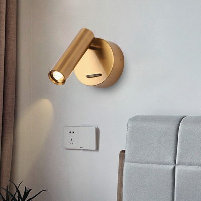 Postmodern Single Light Metal Adjustable Reading Lamp Metal Bedroom Wall Lamp With Round Base