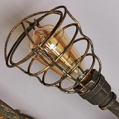 Semi Flush Light Warehouse Bronze Iron Piping Ceiling Light with Cage Shade for Corridor