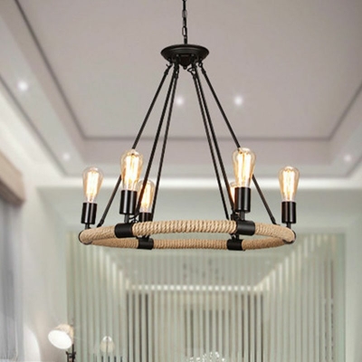 Simple American Style Chandelier 6 Head Industrial Ceiling Chandelier for Bedroom Dining Room Living Room Bar