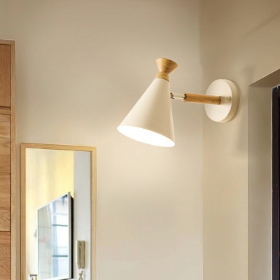 Single-Bulb Conical 1 Light Sconce Light in Macaron Metal Shade Sleeping Room Bedroom Wall Mounted Lighting