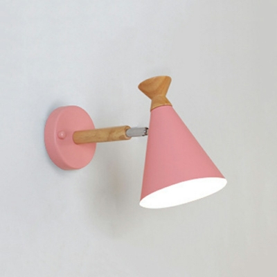 Single-Bulb Conical 1 Light Sconce Light in Macaron Metal Shade Sleeping Room Bedroom Wall Mounted Lighting