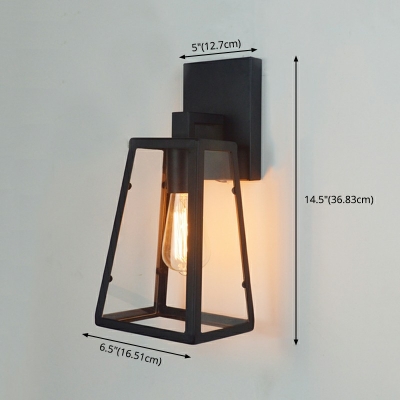 Single Light Trapezoid Clear Glass Shade in Black Wall Lamp Industrial Style Sconce Light Aisle Corridor
