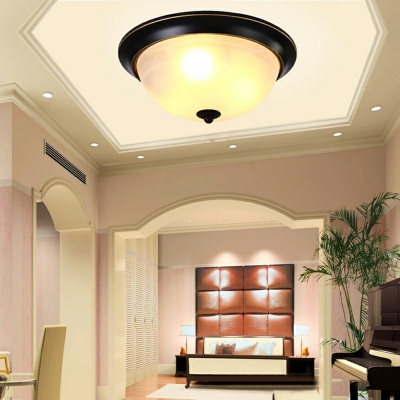 Traditional Style Dome Flush Mount Light Light Living Room 2 Lights Frosted Glass Ceiling Light in Black