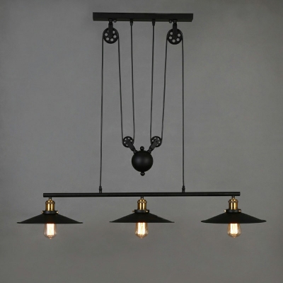 Vintage Style 3-Light Adjustable Island Light Wrought Iron Pendant Light in Black
