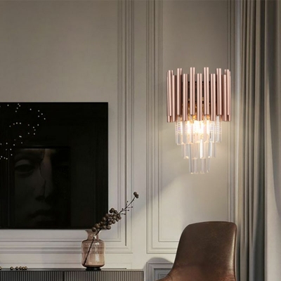 Wall Sconce Light 2 Lights Creative Post-Modern Metal and Crystal Shade Wall Light for Living Room