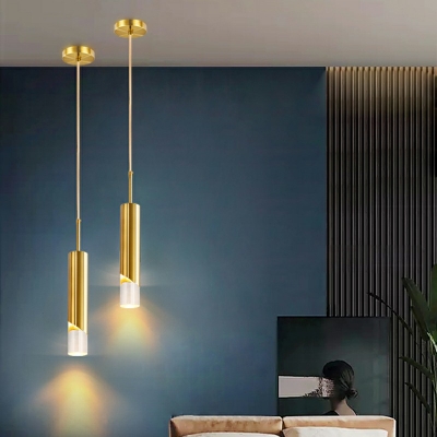 1-Light Linear Acrylic Hanging Pendant Lights Cylinder Modern Hanging Light Fixtures,Gold