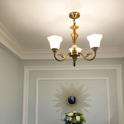 3-Head Suspension Light Bell Shape Glass Country Living Room Ceramics Chandelier