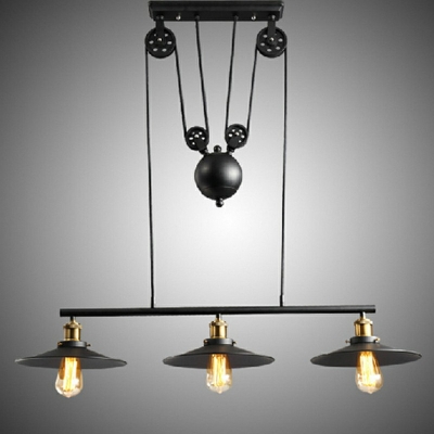 3 Lights Dining Room Island Pendant Light Industrial Style Black Hanging Lamp with Conic Iron Shade