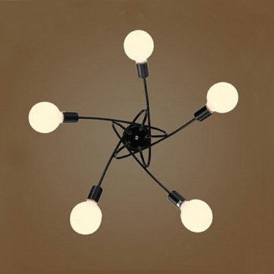 5 Light Metal Semi Flush Mount Light Industrial Black Sputnik Ceiling Lighting for Living Room