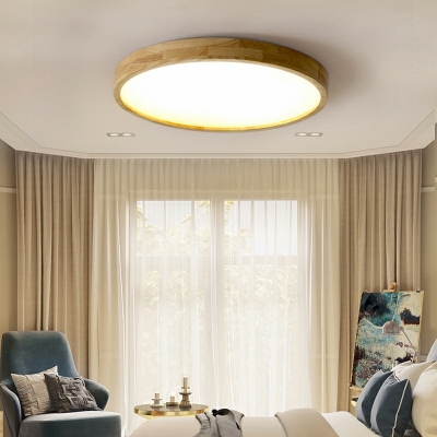 Asian Style LED Flush Mount Light Wood Acrylic Ceiling Lamp Circle in Warm Light for Bedroom