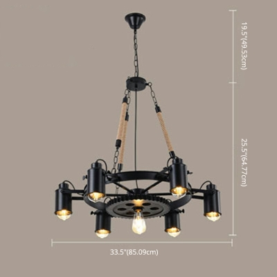Black Cylinder Ceiling Chandelier Modernism 7 Bulbs Pendant Light for Living Room
