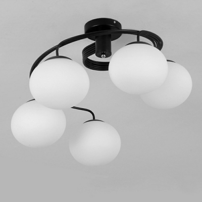Creative Ball Semi Flush Mount Light Metal Black Ceiling Light for Restaurant Bedroom
