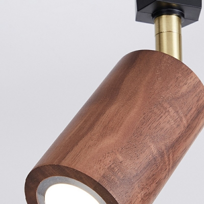Cylindrical LED Track Spotlight Nordic Style Wooden Rotatable Semi Flush Light