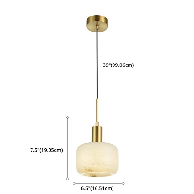 Drum Shape Hanging Lamp Nordic Style Stone Single Head in Brass Suspension Light for Hotel Hall Corridor