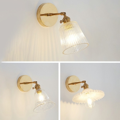 Glass Bucket Sconce Light 1 Head Nordic Style Wall Light Glass Shade in Brass for Bedroom