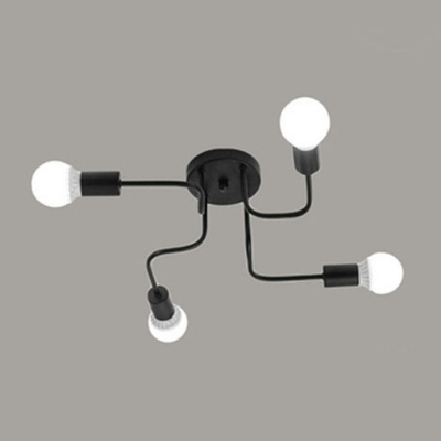 Industrial Minimalist Bare Bulb Semi Flush Mount Light Metal Angled Tangle Flush Ceiling Lights in Black