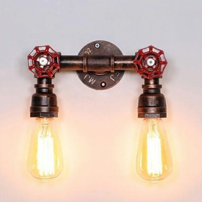 Industrial Retro Style Water Pipe Wall Sconce Light 2-Light Mental Wall Mount Light for Restaurant