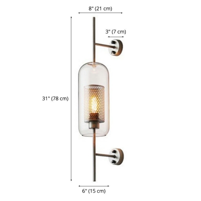 Industrial Style Cylinder Shaped Wall Sconce Glass 1 Light Wall Lamp