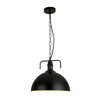 Industrial Style Dome Shade Pendant Light Wrought Iron 1 Light Hanging Lamp in Black for Barber Shop