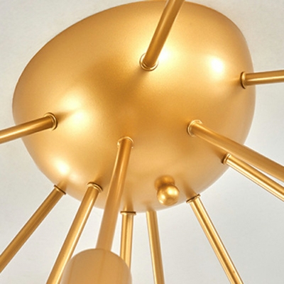 Industrial Style Sputnik Shaped Semi Flush Mount Light Metal 8 Light Ceiling Light in Black and Gold
