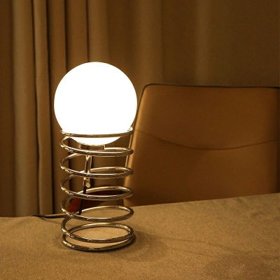 Loop Night Table Light Postmodern Metallic 1-Light Bedside Night Lamp in Chrome with Orb Cream Glass Shade