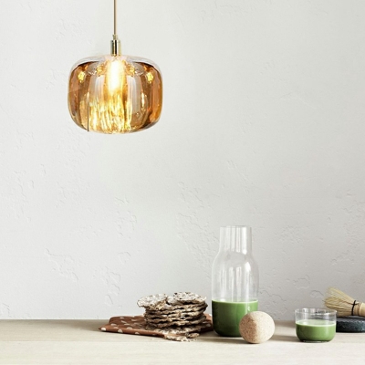 Melon Shaped Dining Room Pendulum Light Glass Single Light Postmodern Hanging Lamp Kit