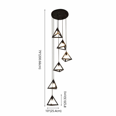 Metal Multi-Pendant Light Triangle Contemporary 6 Lamps Minimalist Hanging Light in Black