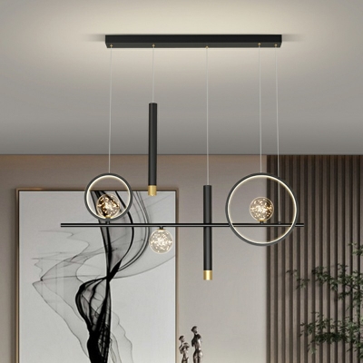Minimalist Black Linear Island Light Fixture 7-Heads Metal LED Pendant Lamp in 3 Color Light