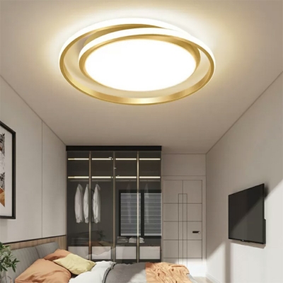 Modern Metallic LED Flushmount Circle Ring Flush Mount Ceiling Light in Gold Ceiling Light for Living Room