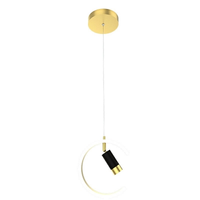 Modern Simple Style Hanging Light C-Shape LED Pendant Light in Black-Gold with Spotlight