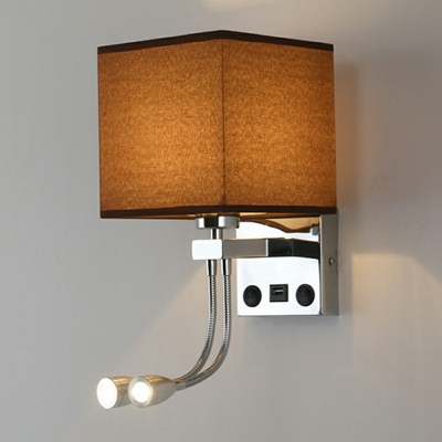 Modern Simplicity Square Shape Wall Sconce Light Fabric Shade Bedside LED Reading Wall Lamp