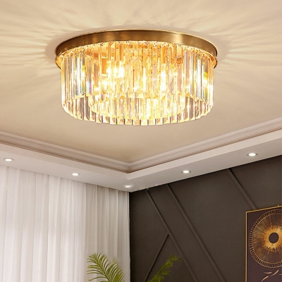 Modern Style Drum Shaped Flush Mount Light Crystal 12 Light Ceiling Light for Living Room