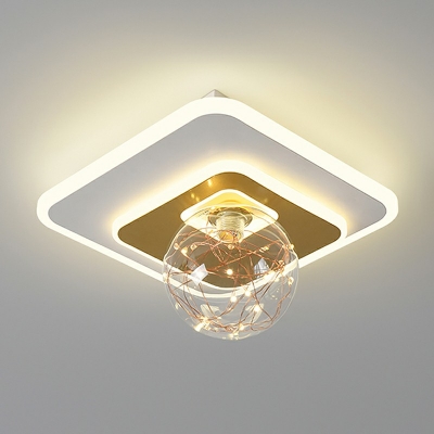 Nordic Gypsophila Flush Light 3 Colors Light Metal and Glass Shade LED Light in Gold for Study Room