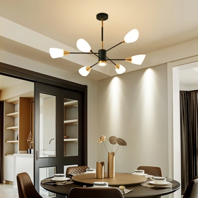 Nordic Style Black Suspension Light Opal Glass Chandelier for Restaurant Living Room