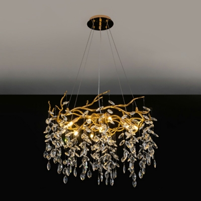 Rustic Style Clear Crystal Pendant Light Branche Dining Room Decoration Chandelier Lighting Fixture in Gold