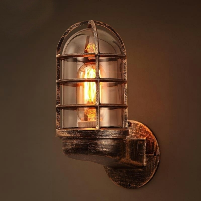 Single Light Caged Shape Industrial  Capsule Glass Wall Sconce Lamp Corridor Wall Mounted Light Fixture